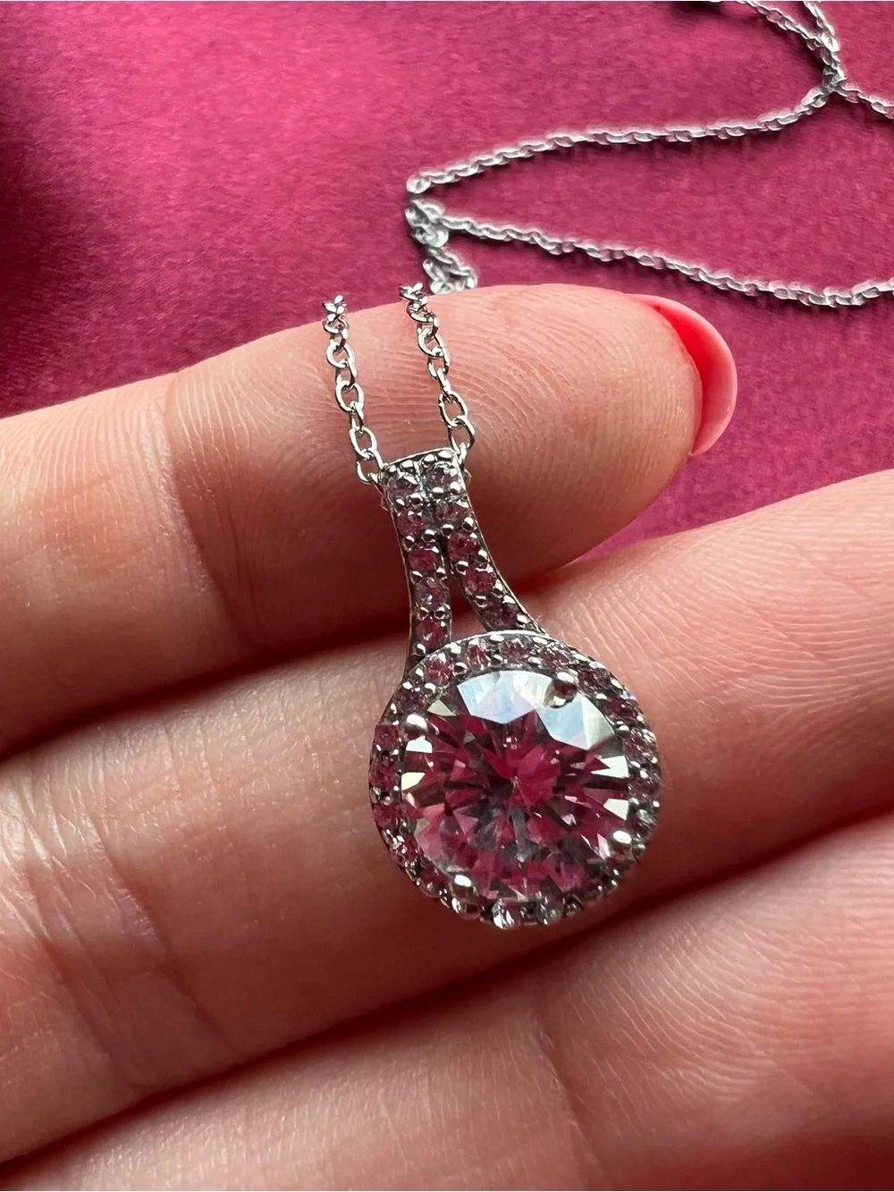Sterling Silver Pendant Necklace with White Sapphire - Sparkling Clear